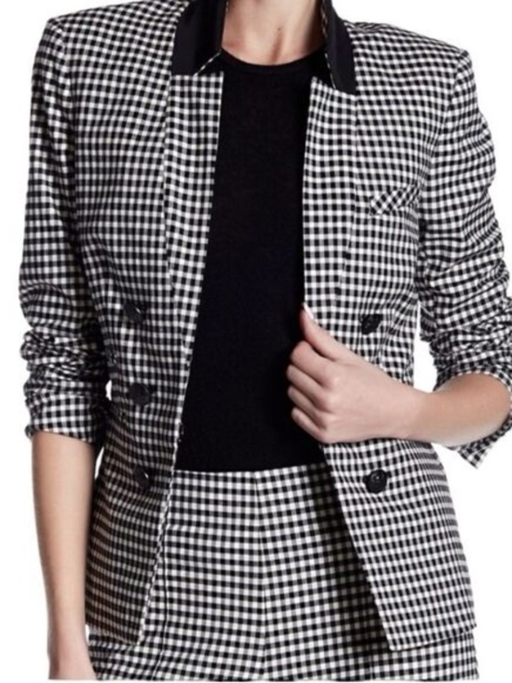Veronica Beard Black White Gingham Dickey Jacket Blazer Contrast Collar 2
